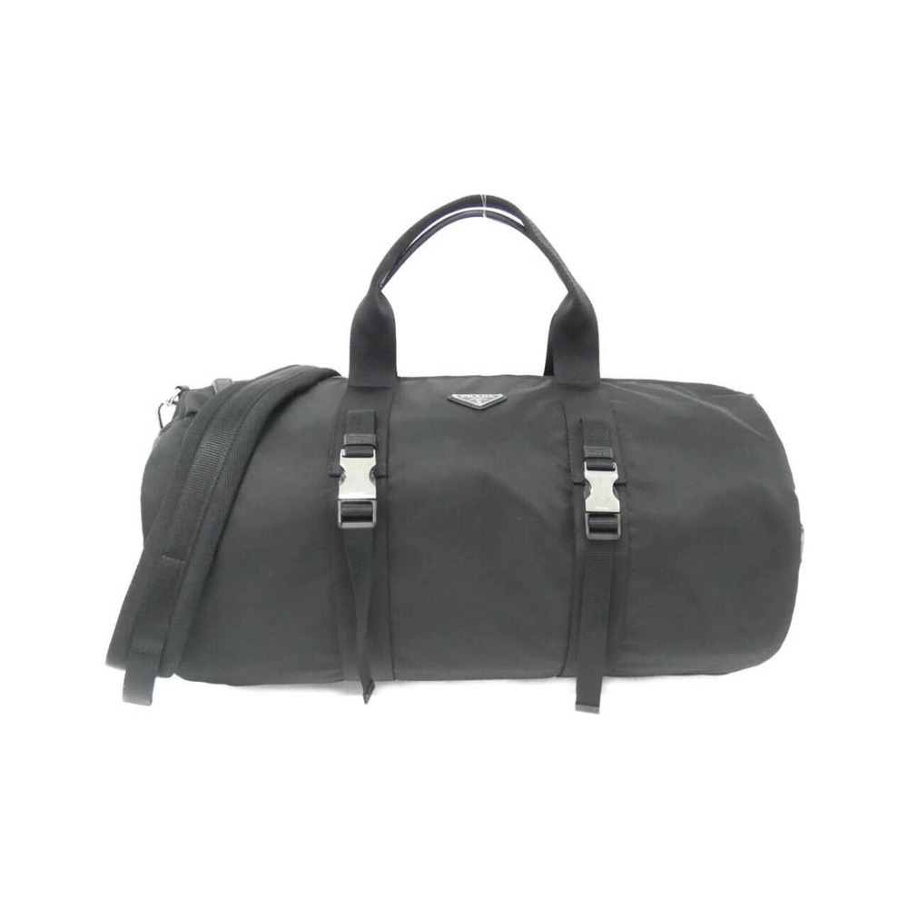 Prada Saffiano Leather Duffle Bag side buckles Black